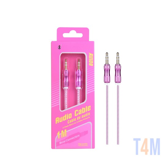 CABO DE AUDIO NYLON MTK AU108 RS CONECTOR METALICO PINTADO M/M 3,5MM ROSA